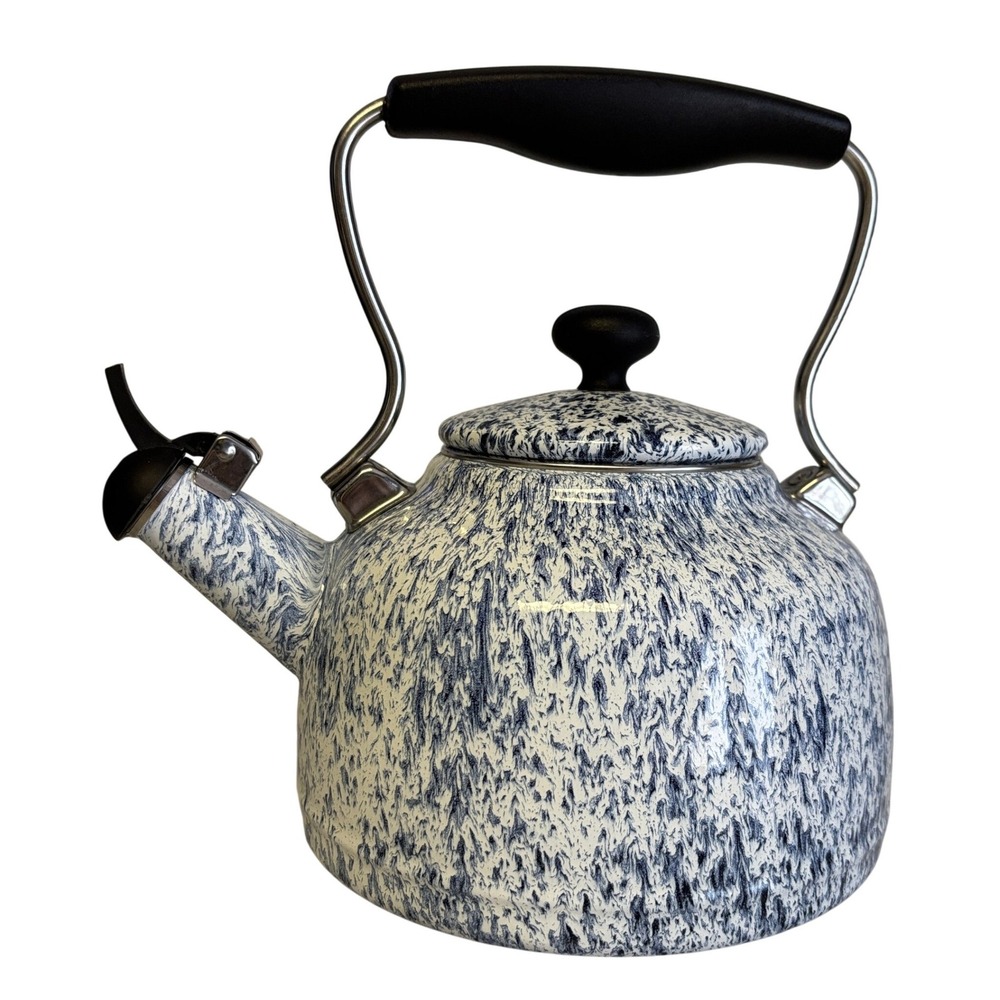 Chantal Vintage Series Whistling Enamel On Steel Splatter Blue Tea Kettle 1.7qt